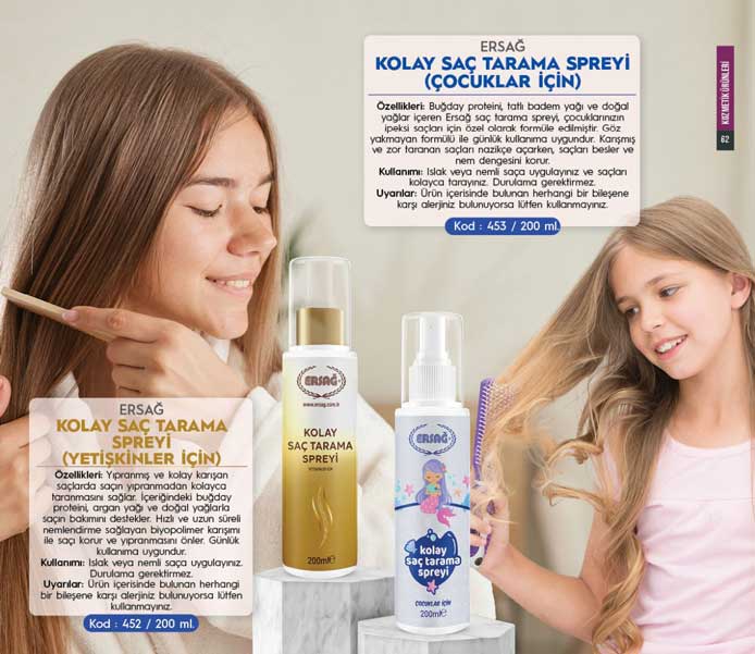 Ersag Kolay Saç Tarama Spreyi-Yetişkinler İçin 200ml Ersag Leichtkämmspray – Für Erwachsene 200ml Ersag Easy Hair Comb Spray-200ml For Adults 200ml