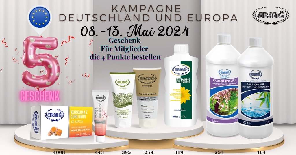 Ersağ Deutschland und Europa Mai 2024, 7 in 5 Kampagne Bild, Geschenkprodukte und Kampagnendetails enthaltendes farbenfrohes und auffälliges Kampagnenplakat
